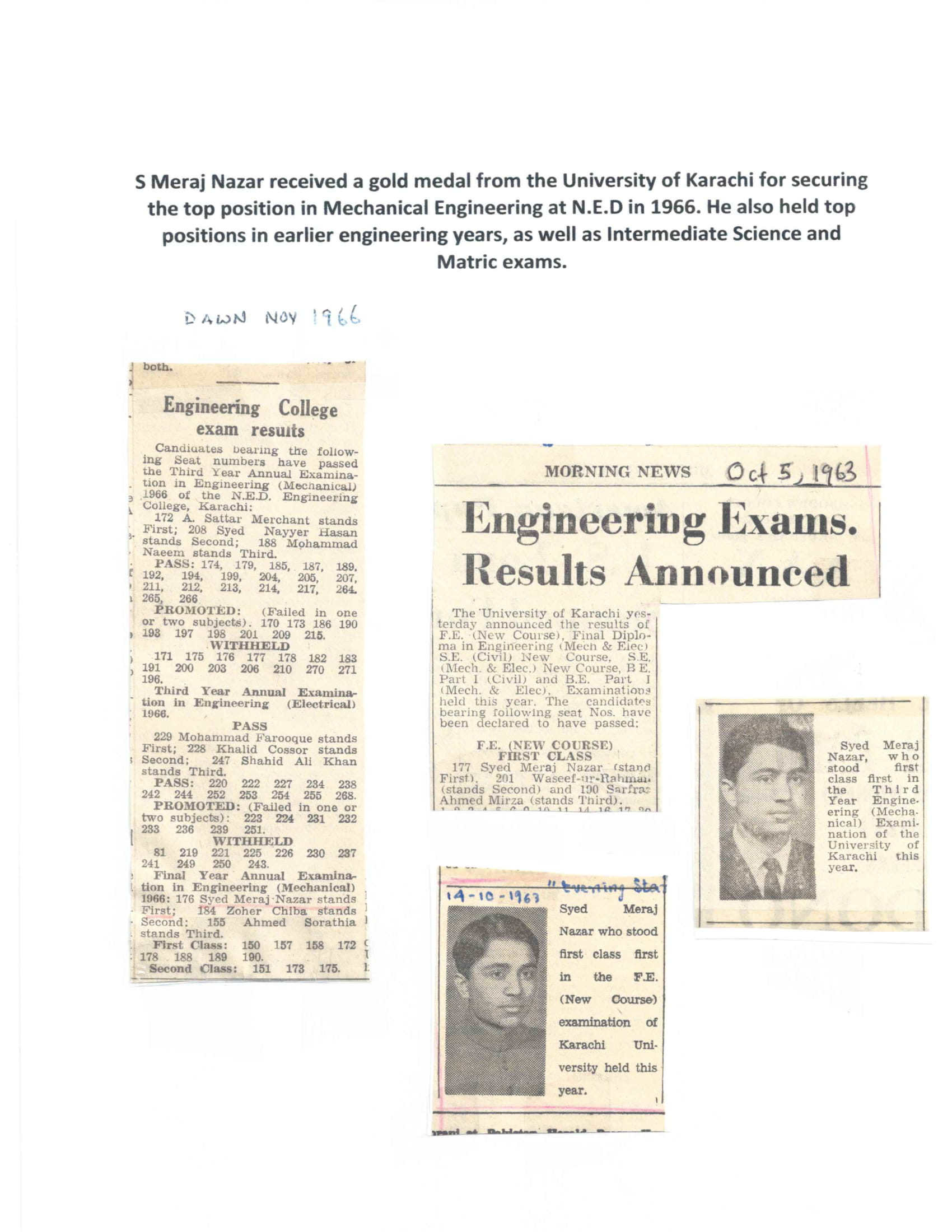 S Meraj Nazar Engineering Results