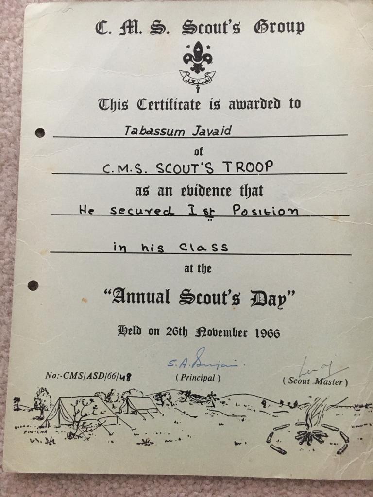 Tabassum Javaid Merit Certificate 1966
